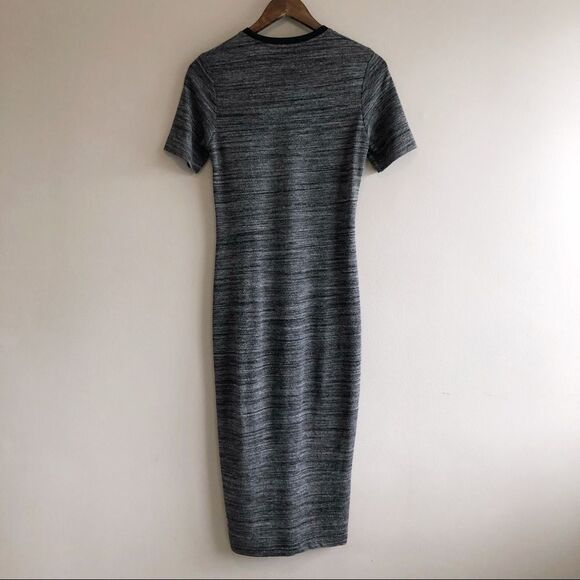 Zara Scoop Neck Short Sleeve Stretch Fitted Bodycon Tee Shirt Midi Dress Gray - Picture 6 of 10
